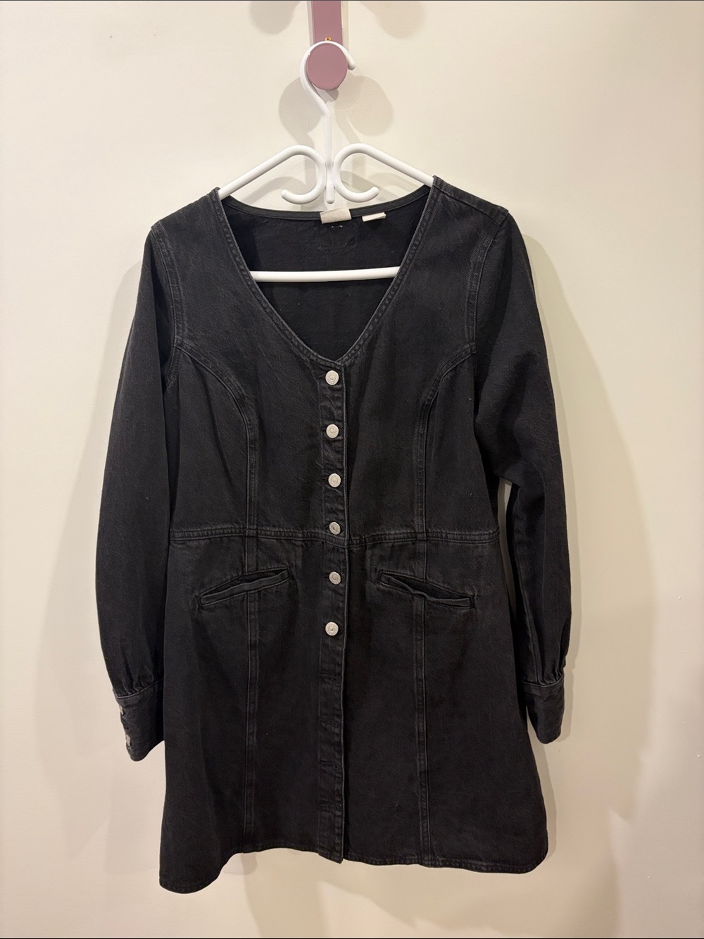 Levi's Black Button-Front Long Sleeve Denim Dress